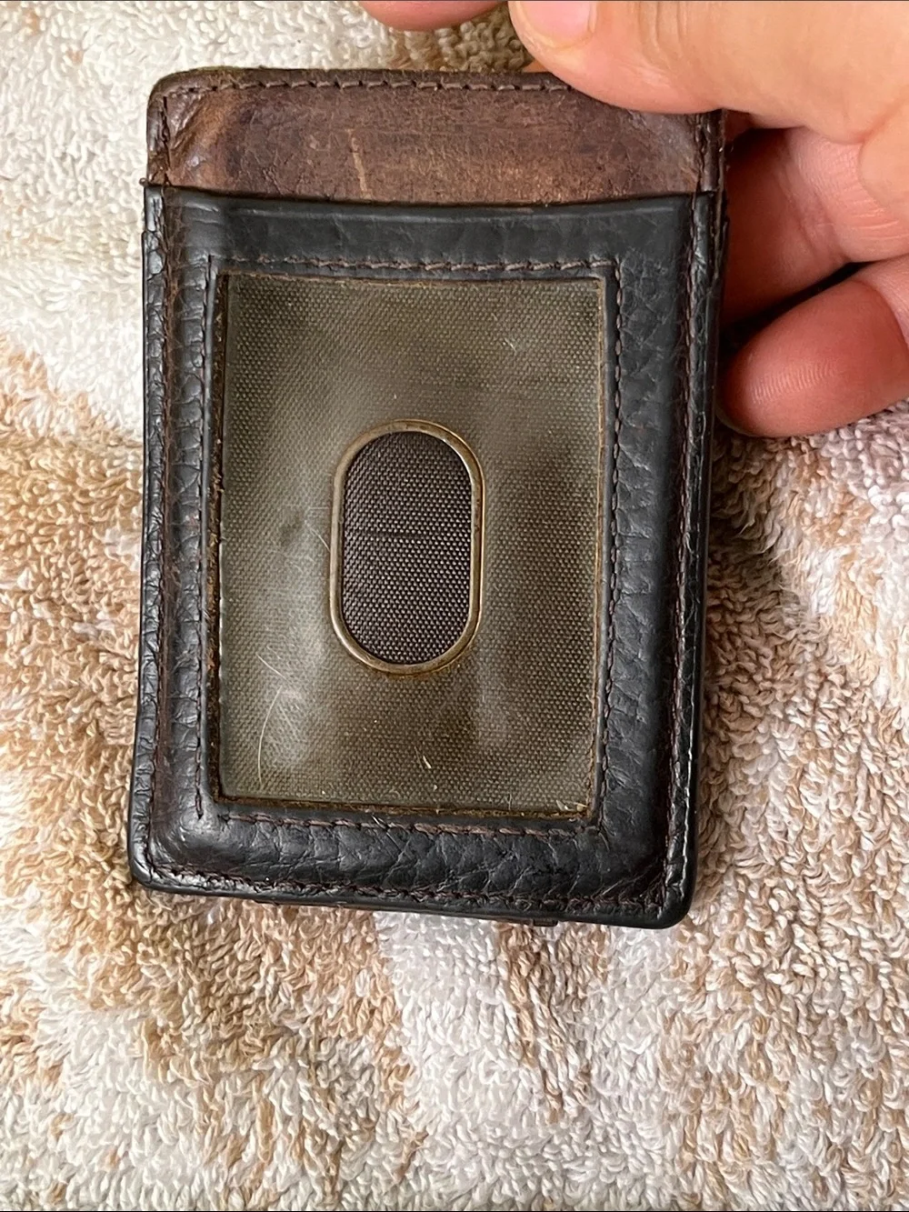 Ariat Dark Brown Leather Money Clip with Silver Shield Emblem